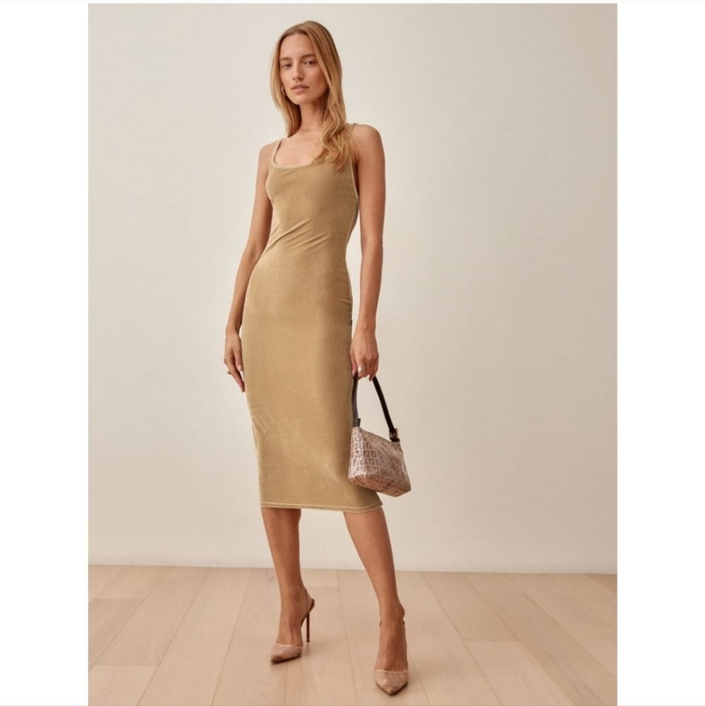 Reformation Merel Velvet Dress - Fawn Color